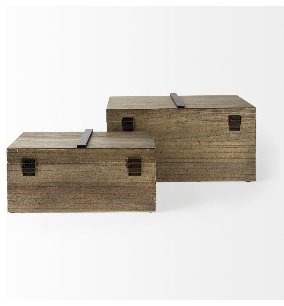 Josh Light Brown Wood With Metal Detail Boxes, 2-Piece Set
