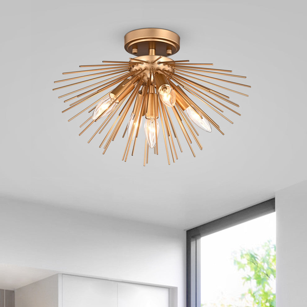 Sami Sputnik Shiny Bronze Metal Flush Mount With 5 Lights