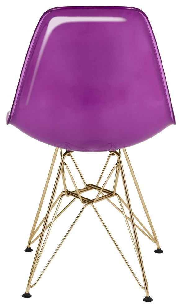 Cresco Eiffel Base Molded Dining Chair, Gold Base, Set of 4, White Purple