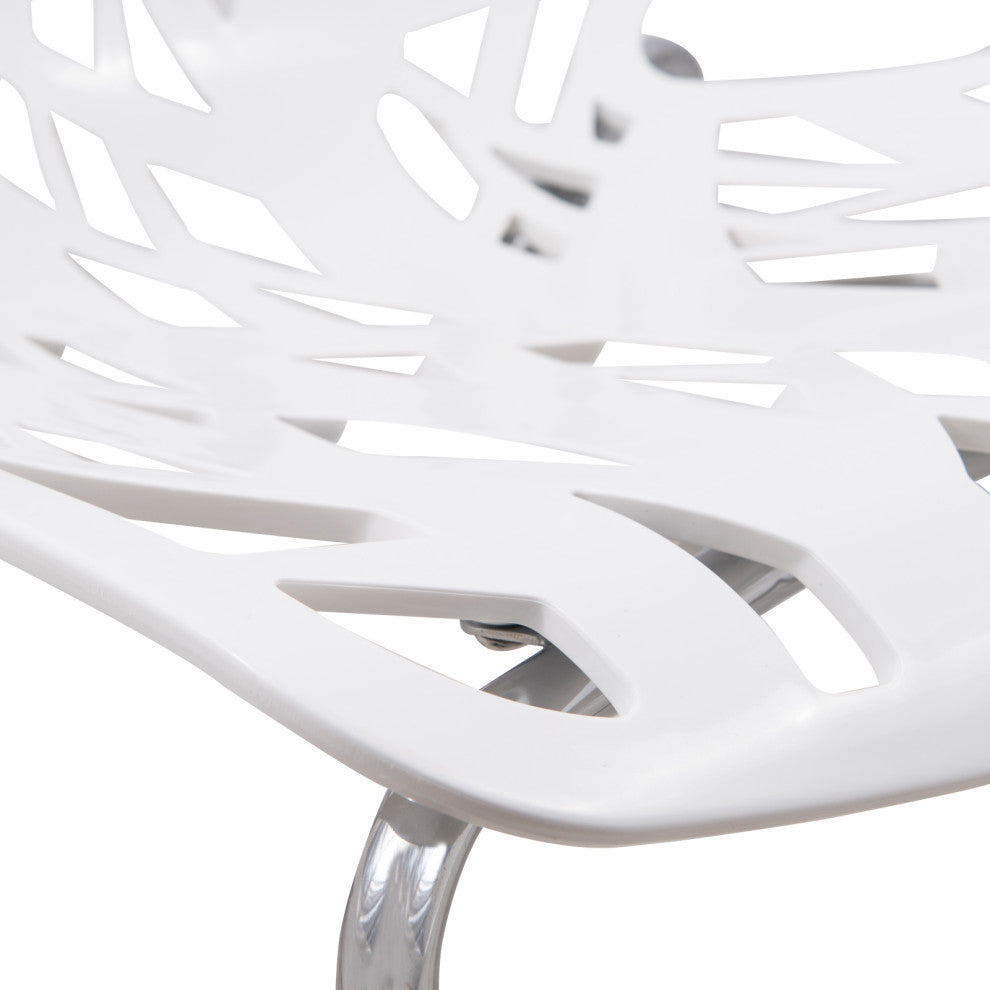 Leisuremod Asbury Plastic Stackable Dining Chair With Chromed Legs, Set of 2, White