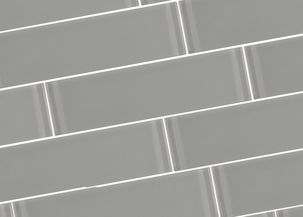 Metro 3"x12" Glass Subway Tile,Glossy Pebble Gray, Sample