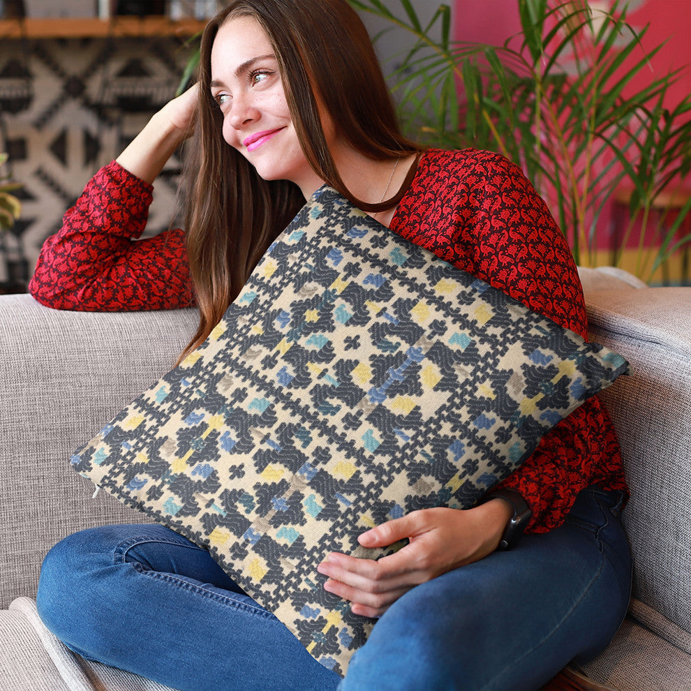 Plutus Blue Morocco Damask Luxury Throw Pillow, 18"x18"