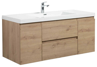 Wall-Mount Vanity with Sink Top Oak Finish, 48"