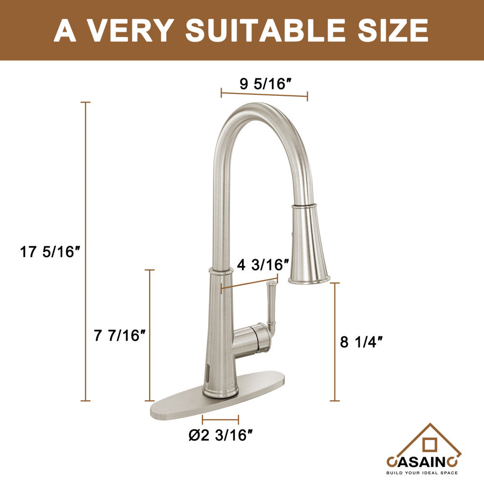 Single-Handle Pull Down Sprayer Kitchen Faucet with Touchless Sensor, Brushed Nickel