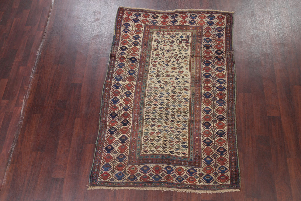 Consigned, Worn Oriental Antique Traditional Hand-Knotted Area Rug, Beige, 4x7
