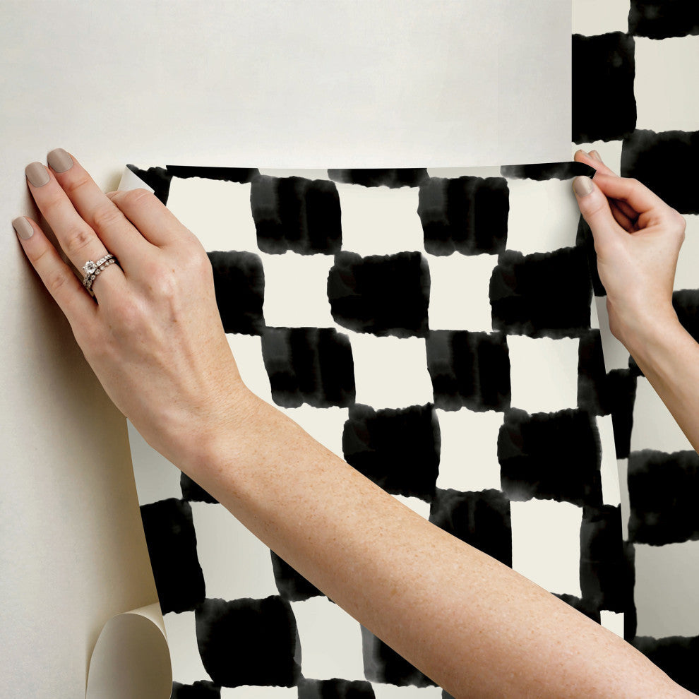Mr. Kate Tess Watercolor Soft Black Checker Peel and Stick Wallpaper