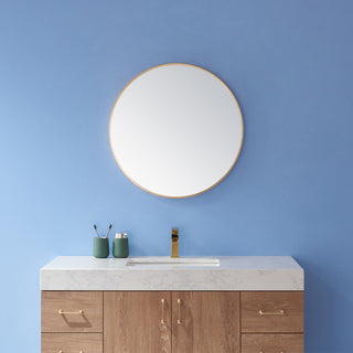 Emilia 28" Round Bathroom/Vanity framed Wall Mounted Mirror, Brushed Gold