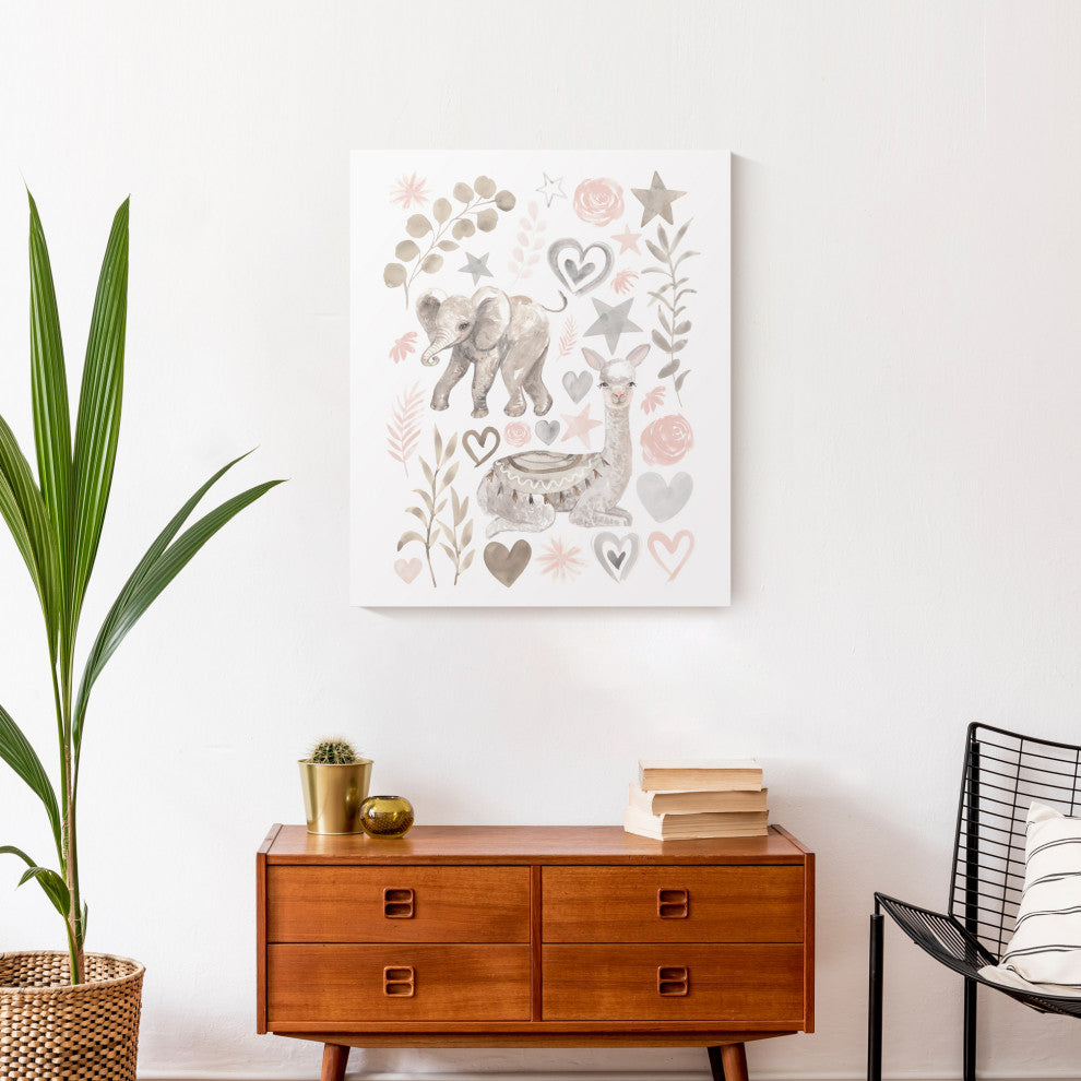 Llama And Elephant Friends 20 x 24 Canvas Wall Art