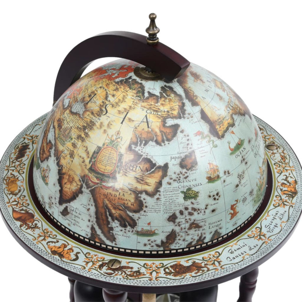 Vidaxl Globe Bar Wine Stand Eucalyptus Wood Blue