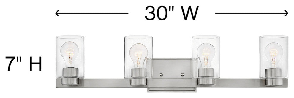Hinkley Miley Four Light Vanity, Brushed Nickel With Clear Glass