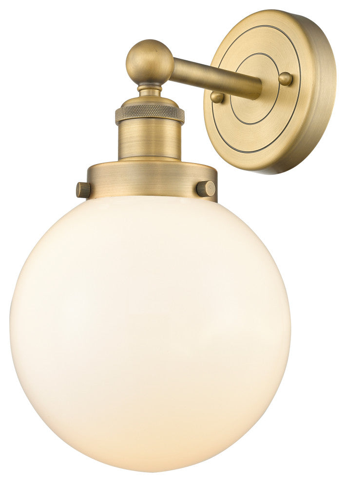 Large Beacon 1-Light 7" Sconce, Brushed Brass Finish, Matte White Shade