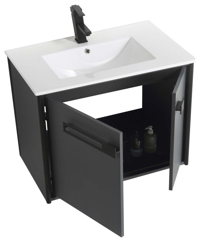 Oakville Wall Mount Bathroom Vanity, Onix Grey, 30", Black Hardware