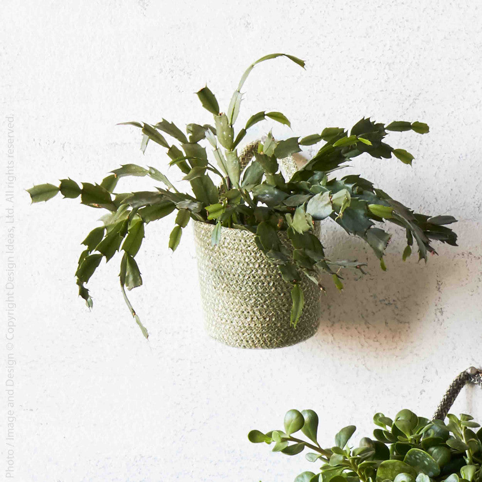 Melia Woven Jute Hanging Basket with Handle 4.6 x 5.2 x 4.8in. Sage Green