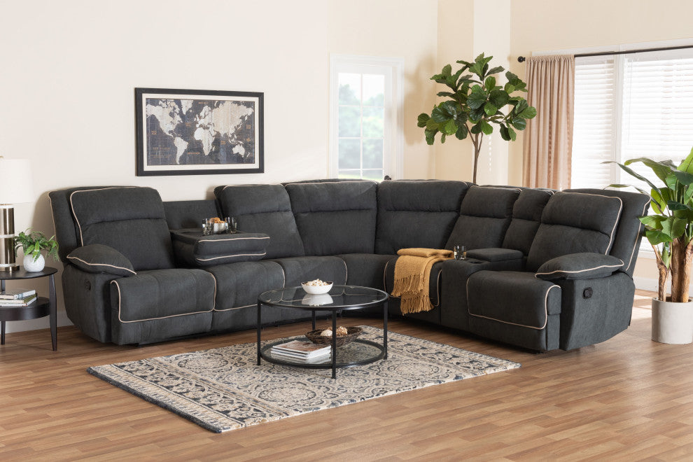 Sabella Dark Gray and Light Gray Two-Tone Fabric 7-Piece Reclining Sectional