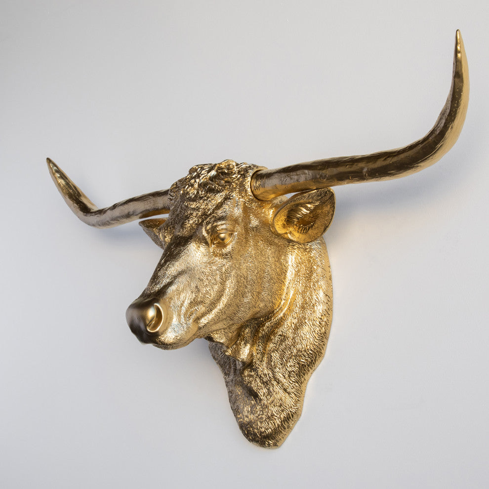 Faux Metallic Texas Longhorn Head Wall Decor, Gold