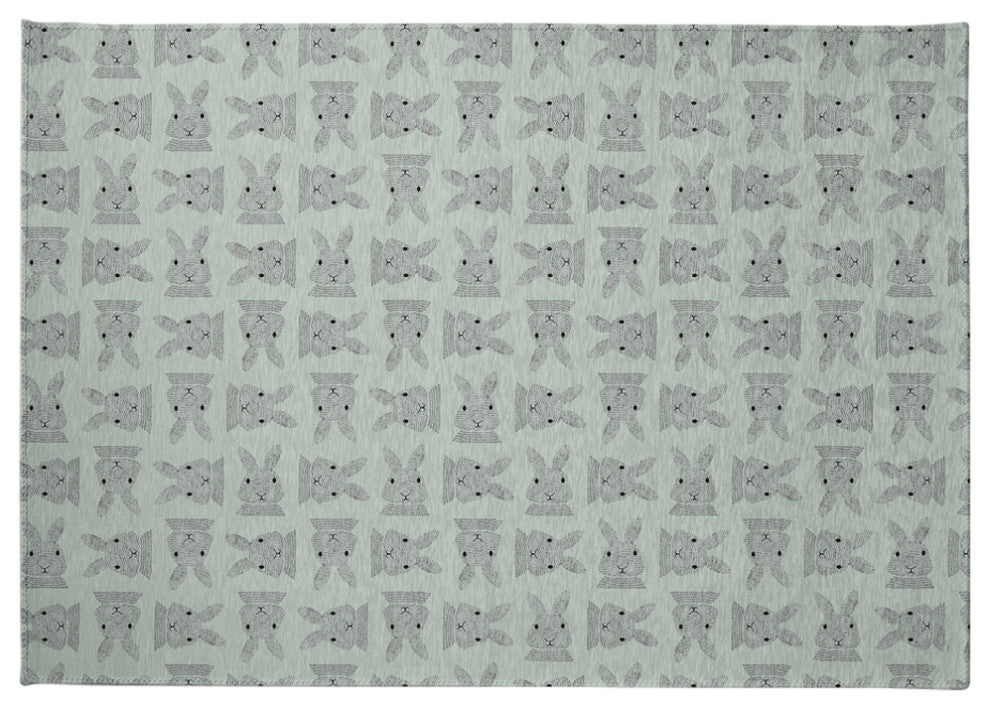 Criss Cross Bunnies Easter Chenille Rug, Breezeway Green, 5'x7'