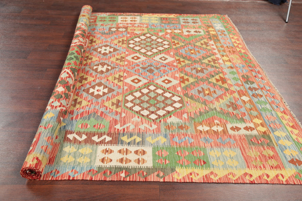 Kilim Southwestern Oriental Hand-Woven Turkish Traditional Area Rug, 9'8"x6'10