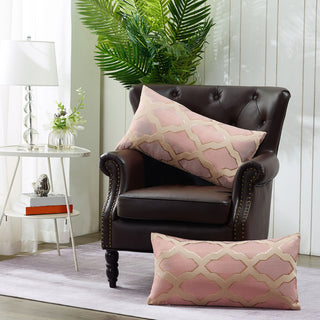 Safi Jacquard Lumbar 2 Pieces Pillow Shell Set, Rose, 14"x26"