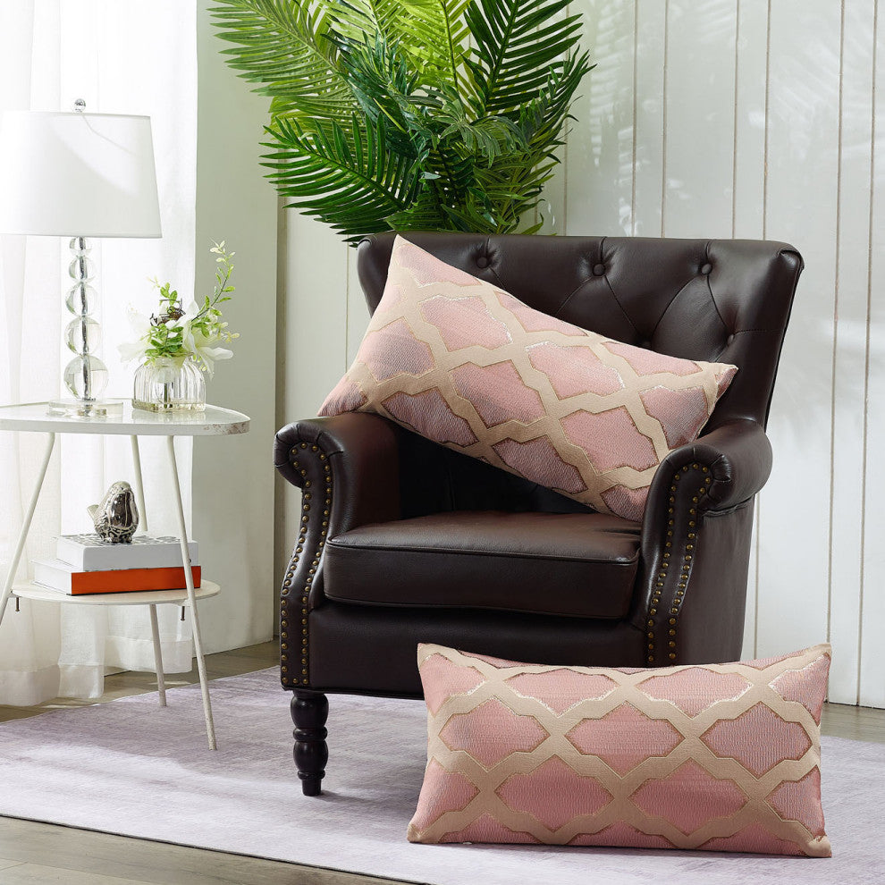 Safi Jacquard Lumbar 2 Pieces Pillow Shell Set, Rose, 14"x26"