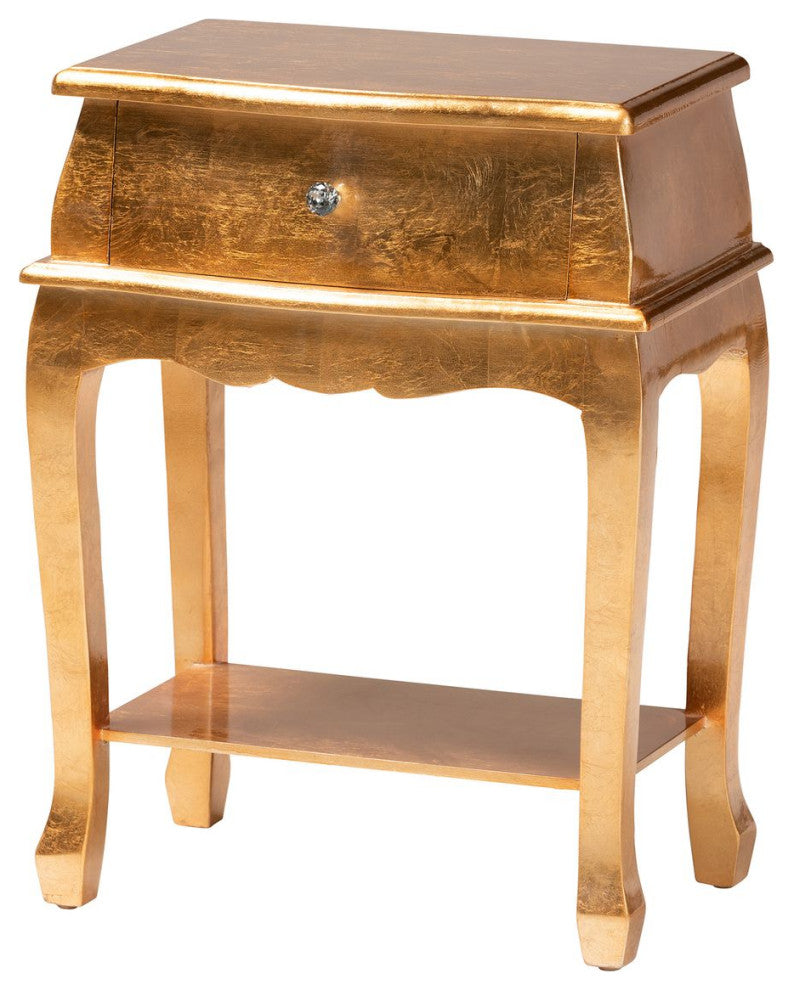 Harriet Classic and Traditional Gold Finished Wood 1-Drawer Nightstand