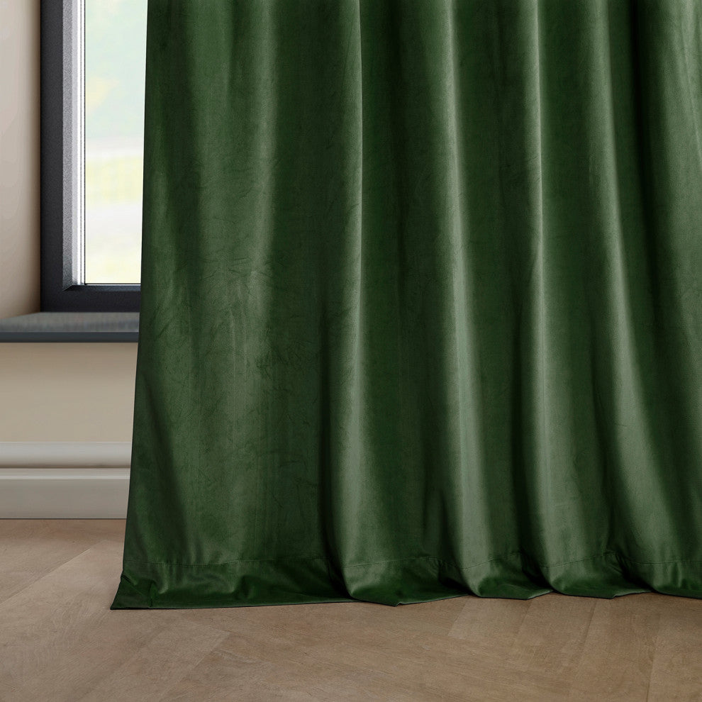 Heritage Plush Velvet Curtain Single Panel, Eden Green, 50"x108"