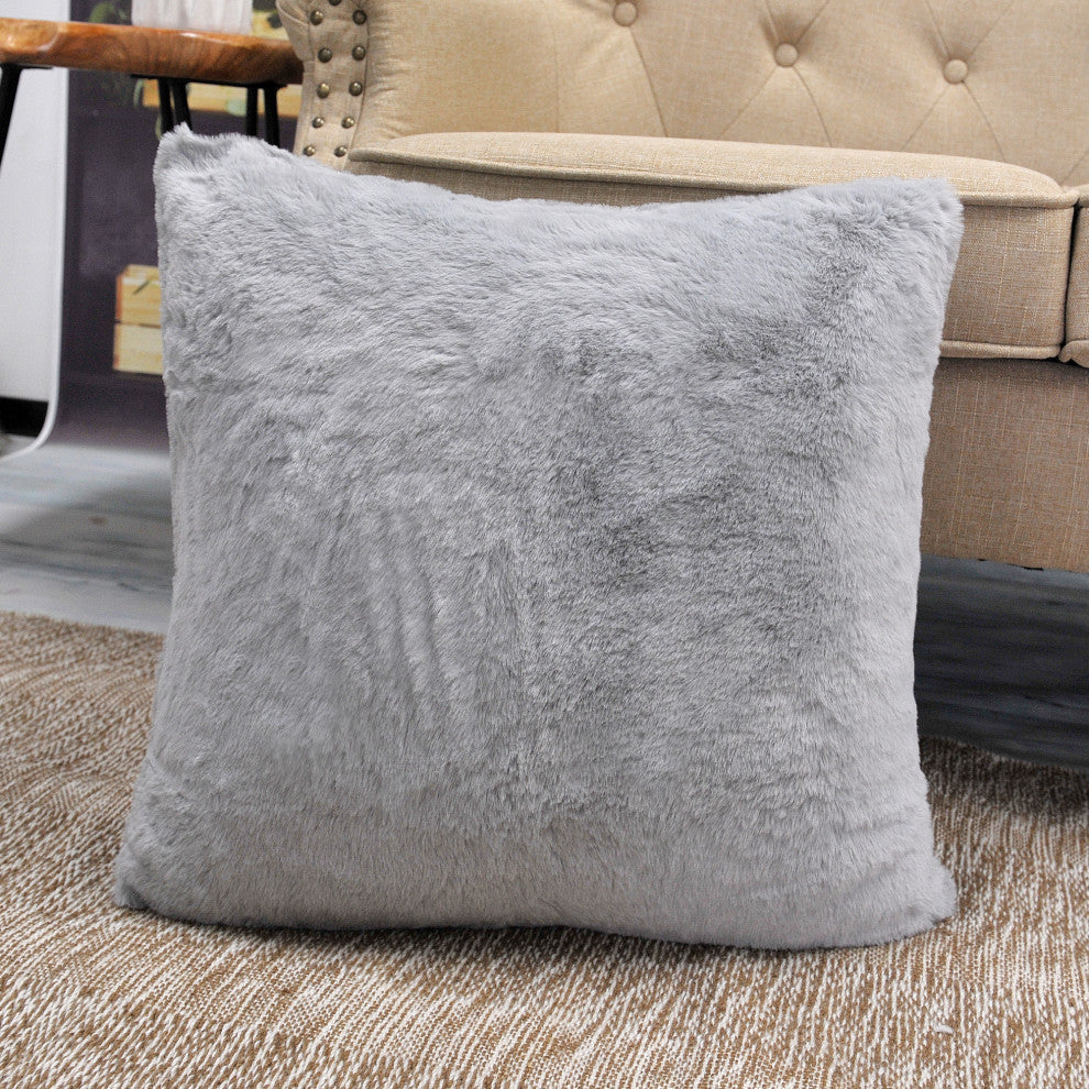Solid Light Faux Fur Pillow Shell, Set of 2, Vapor Gray