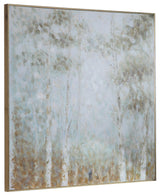Soothing Contemporary Woodland Wall Art Painting Soft White Gray Tan Blue Green