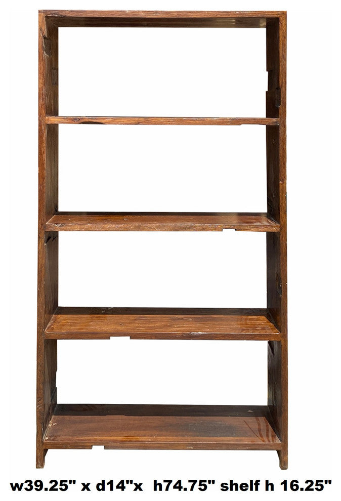 Rustic Raw Old Wood Open Shelf Brown Bookcase Display Cabinet Hcs6932