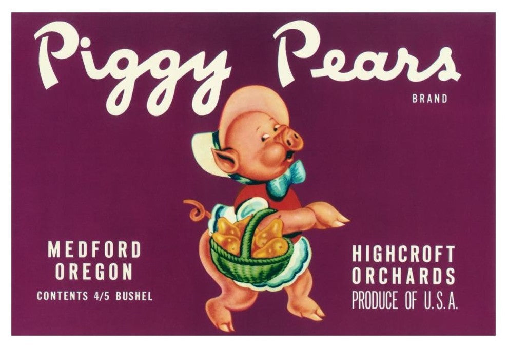 "Piggy Pears Crate Label" Digital Paper Print by Retrolabel, 46"x31"