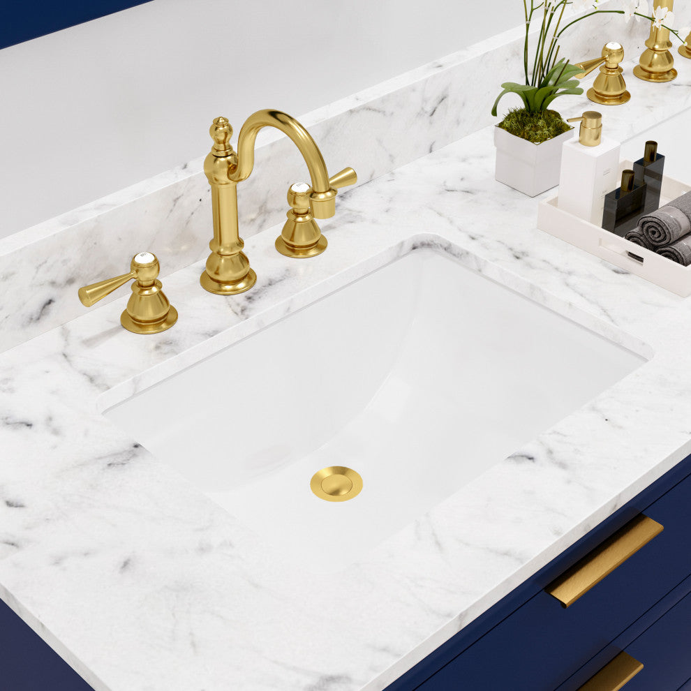 Bristol 60" Marble Countertop Vanity, Blue With Hook Faucet