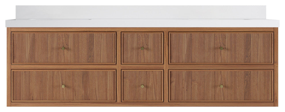 Sonoma Floating 72 Double Sink Vanity in Dark Natural with 2" White Quartz