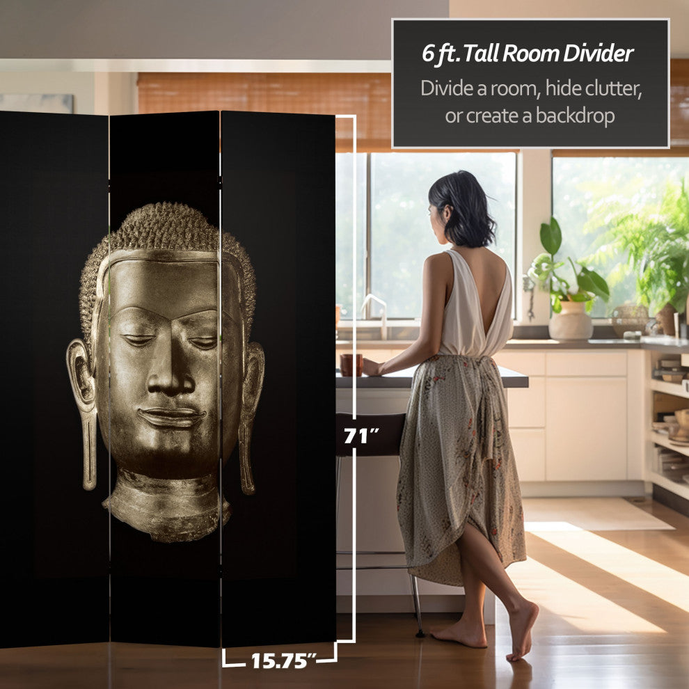 6' Tall Double Sided Buddha Canvas Room Divider