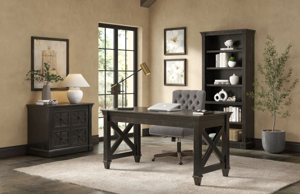 Traditional Wood Open Bookcase Office Shelving Fully Assembled Dark Brown