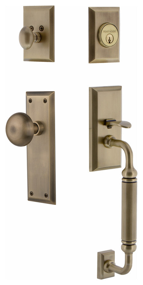 New York Plate C Grip Entry Set New York Knob, Antique Brass
