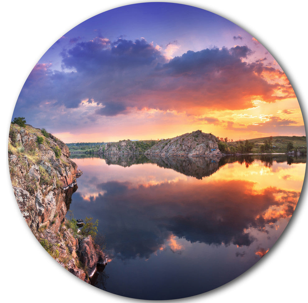 Summer Clouds Reflection, Landscape Photo Round Wall Art, 11"