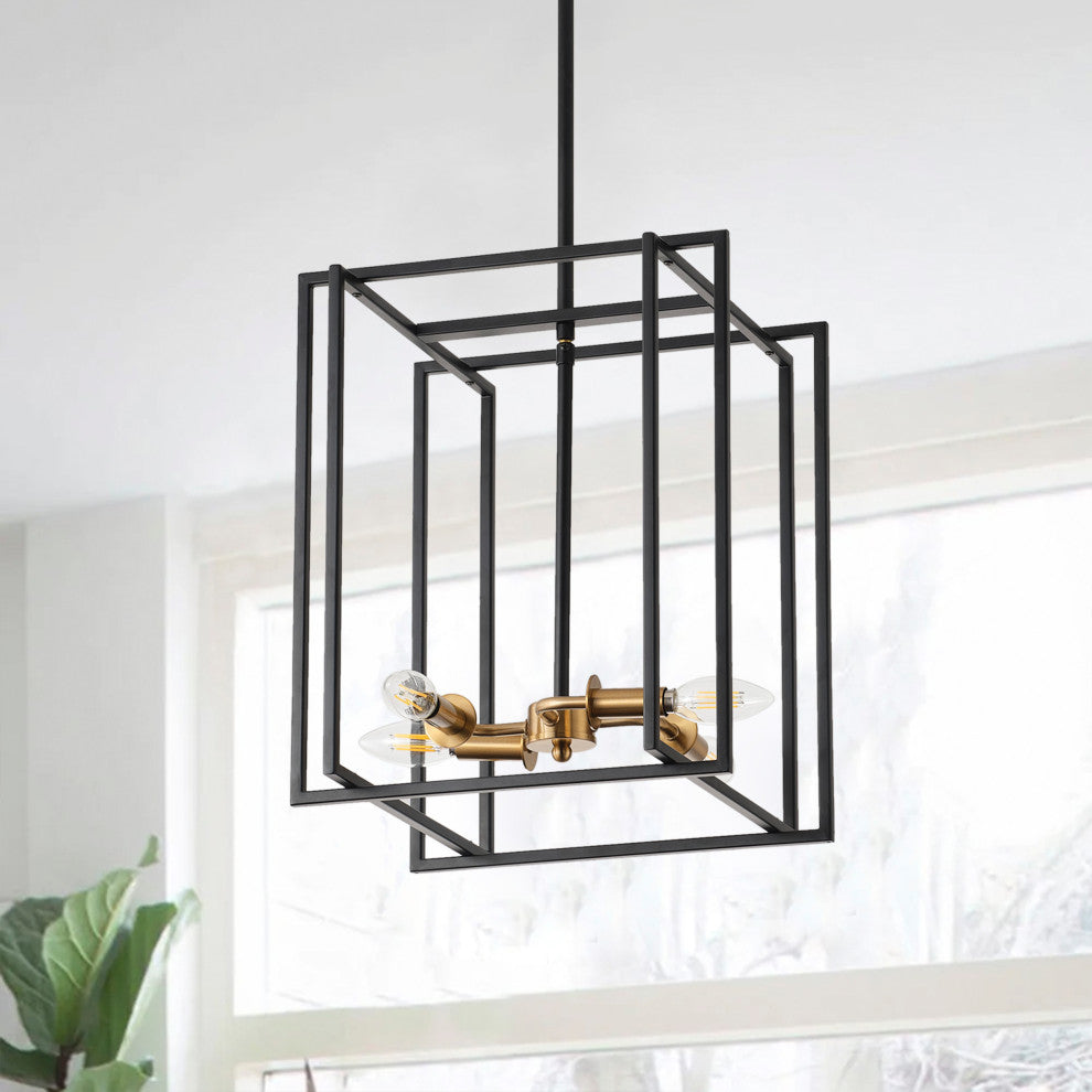 Industrial Matte Black 4-Light Metal Frame Candle Pendant Light