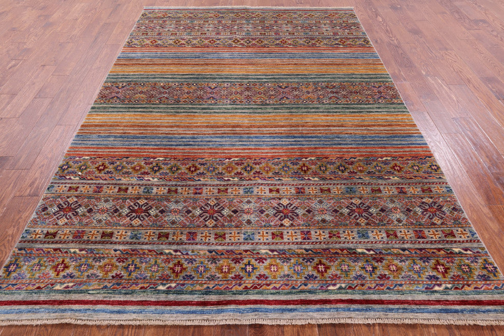 6' 7" X 9' 8" Super Kazak Khorjin Handmade Wool Rug - Q12300