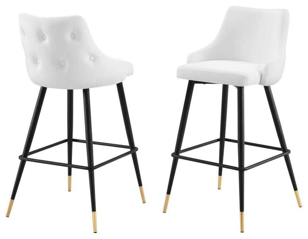 Bar Stool Chair Barstool, Set of 2, Velvet, White, Modern, Bar Pub Restaurant