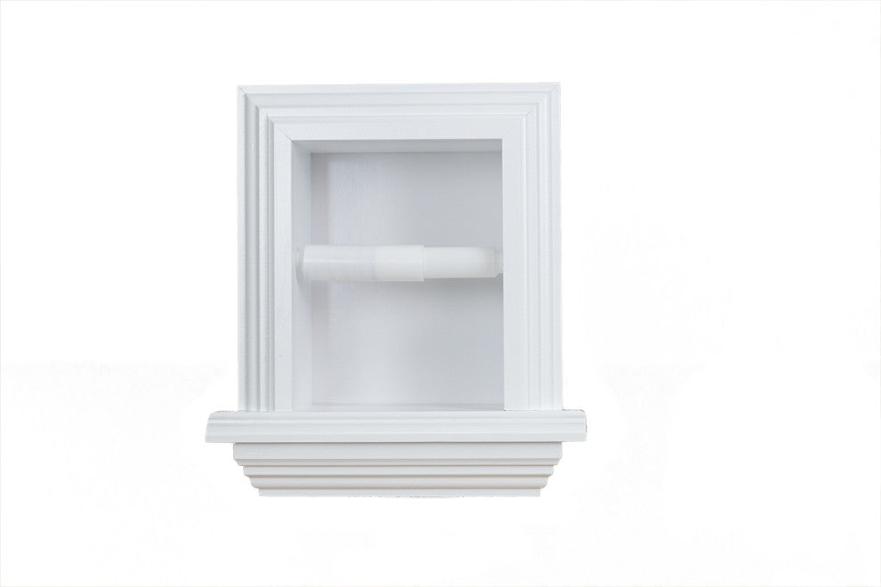 Tampa Recessed Solid Wood Toilet Paper Holder 7 x 8.5, White Enamel