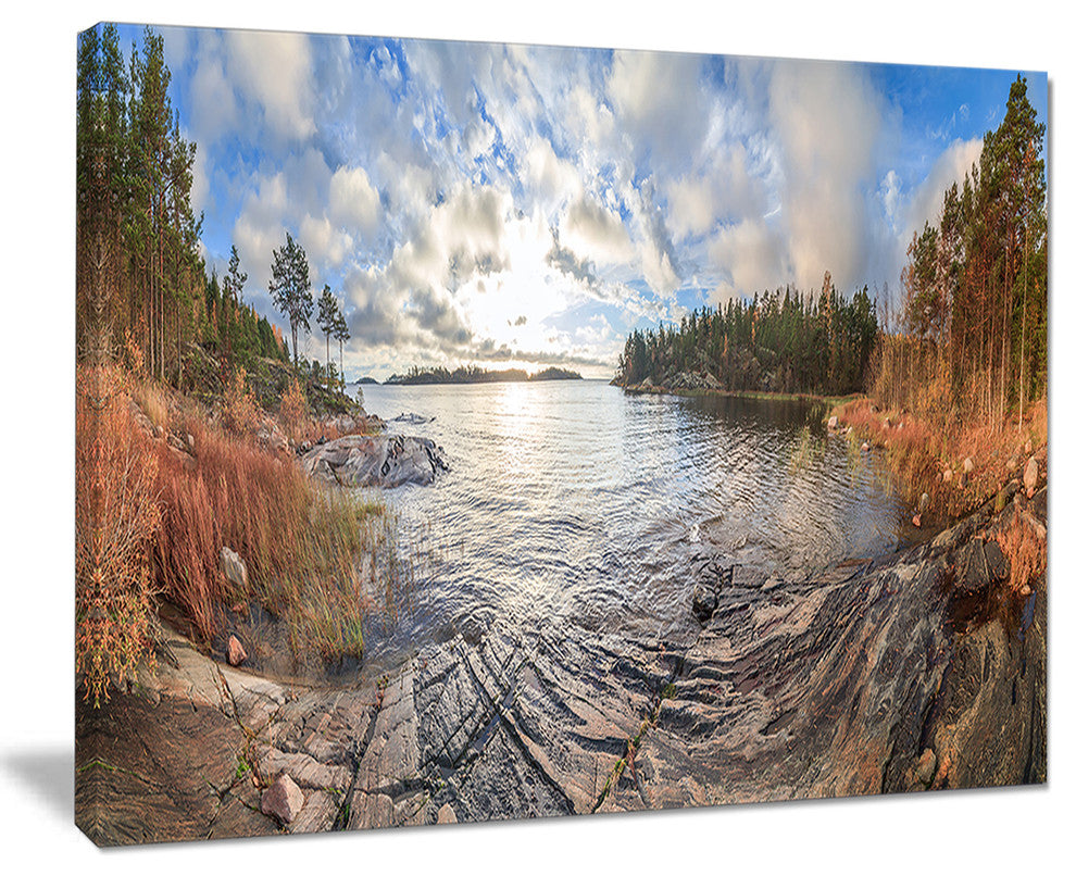 "Rocky Coast of Autumn Lake" Seashore Canvas Art, 20"x12"