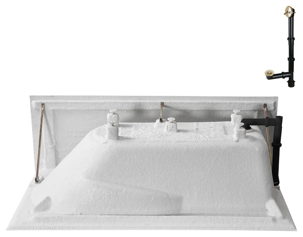 GA-309-20-PBR 60"x32" Acrylic Alcove Bathtub, Polished Brass Drain