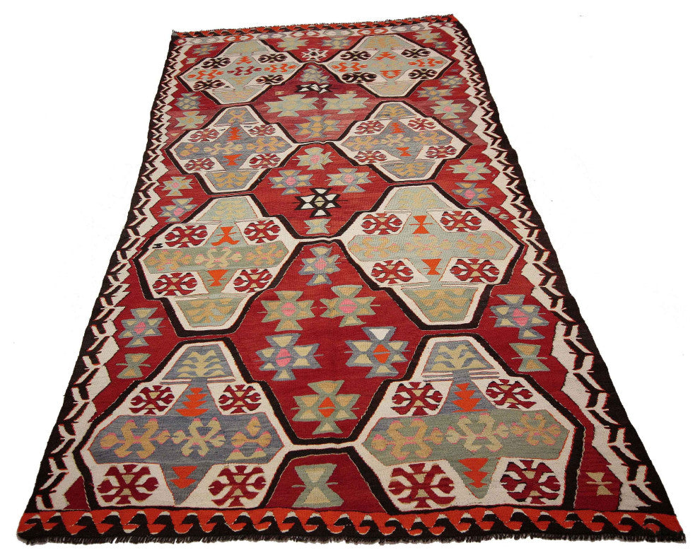 Red Vintage Mut Kilim Rug 5' 1" x 9', 61 in. x 108 in.