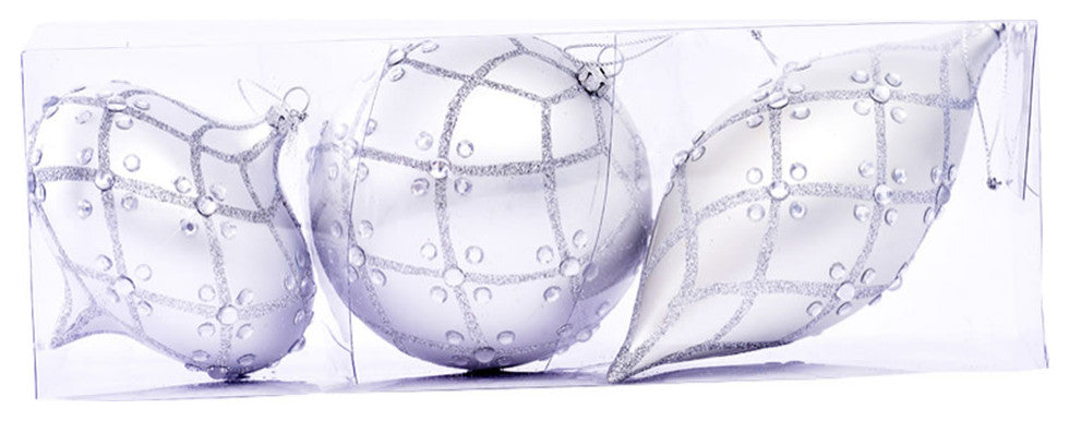 Vickerman Mc191207 4- 7" Silver Matte Jewel Christmas Ornament Set, Pack of 3