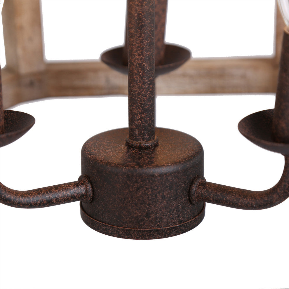 LNC Farmhouse 3-Light Bronze Square Wood Semi-Flush Mount Lighting