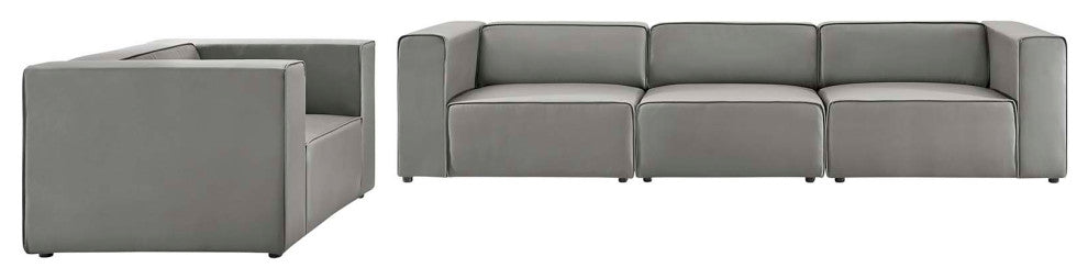 Armchair and Sofa Set, Faux Vegan Leather, Gray, Modern, Lounge Hospitality