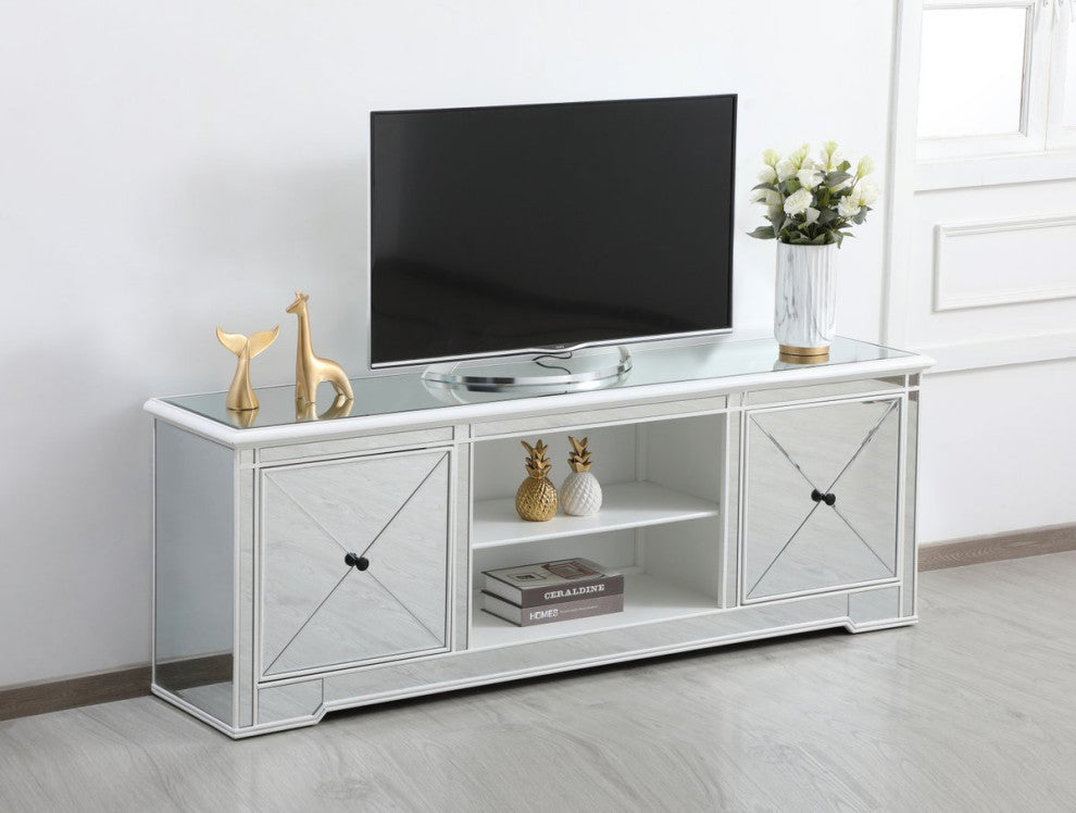 Elegant MF60172AW Modern 72" Mirrored Tv Stand, Antique White