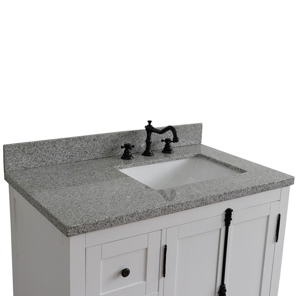 37" Vanity, Glacier Ash, Gray Granite Top, Right Doors/Right Rectangle Sink