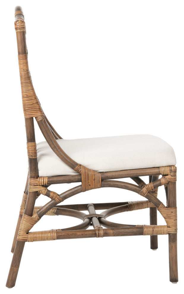 Rattan Chippendale Upholstered Dining Chairs, Antique Brown, Set of 2