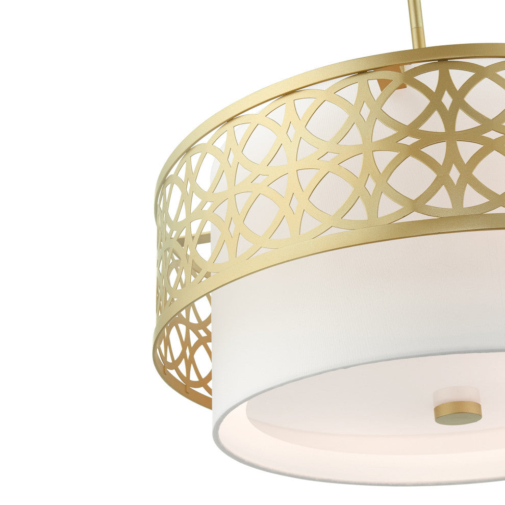 Soft Gold Fretwork, Ornamental, Transitional, Sophisticated Pendant Chandelier