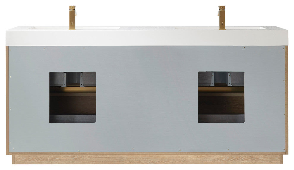 Huesca Bath Vanity, Integrated Sink Top, North American Oak, 72", With Mirror